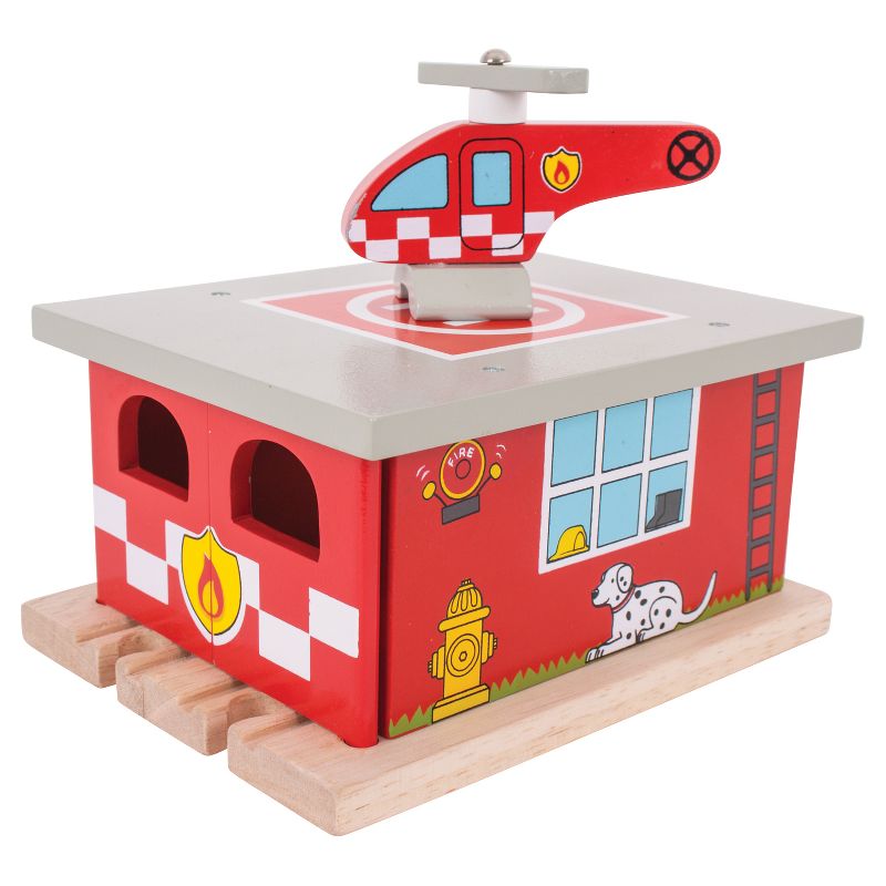 Bigjigs Rail Fire Station Shed Wooden Railway Train Set Accessory, 1 of 10
