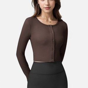Anna-Kaci Active Women's Cropped Button-Front Long Sleeve Top with Thumbholes - 1 of 4