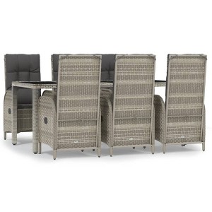 vidaXL Elegant Outdoor 7-Piece Patio Dining Lounge Set - Gray Poly Rattan with Reclining Chairs, Tempered Glass Table, Thick Cushions - 1 of 4