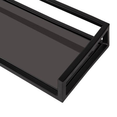 Chainbridge 24'' Black Metal and Glass Floating Wall Shelf