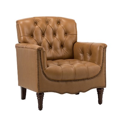 Enrique Traditional Genuine  Leather Armchair with Turned Legs | ARTFUL LIVING DESIGN