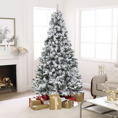 7-Foot White Flocked Spruce Artificial Christmas Tree with LED Lights