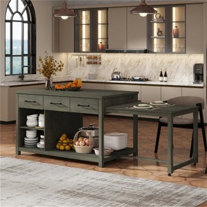 LunaLulinlk Extendable Kitchen Island with Storage, Multi-Functional Kitchen Cart with Built-In Power Outlets(Gray) - 1 of 4