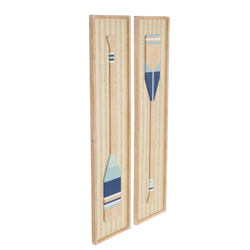 Olivia &#38; May Set of 2 Wood Paddle Wall Decors with Blue and White Striped and Woven Paper Backing Cream, 5 of 8