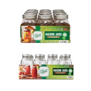 Ball Regular Mouth Glass Mason Jars with Lids and Bands, 12 Pint Size 16 Ounce + 12 Quart Size 32 Ounce (Total 24 Jars) Variety Pack - 1 of 4