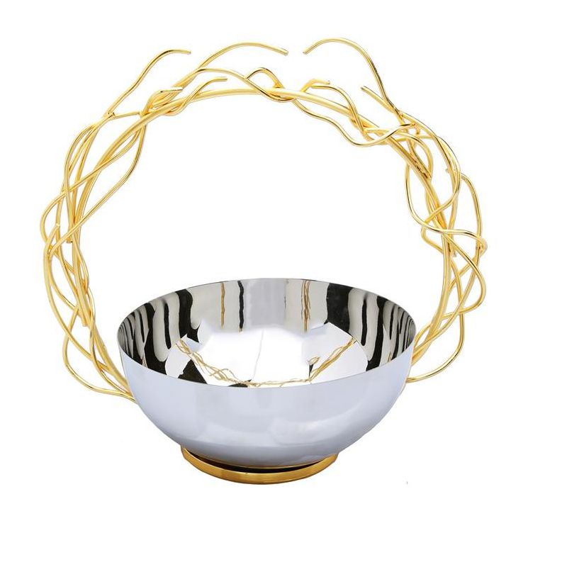 Classic Touch Stainless Steel Bowl with Round Gold Removable Twig Handle, 3 of 4