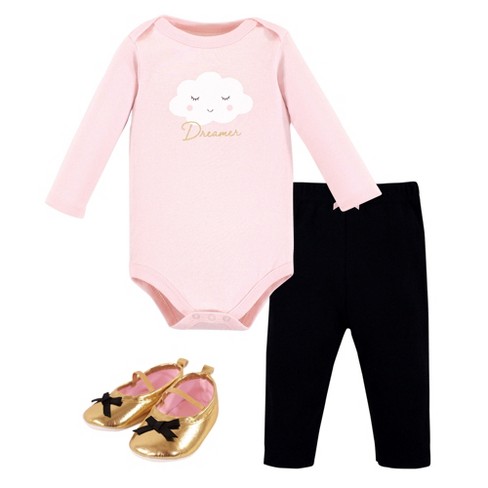 Hudson Baby Infant Girl Cotton Bodysuit, Pant And Shoe 3pc Set, Dreamer ...