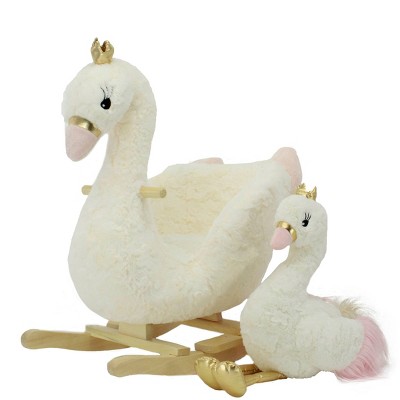 Soft Landing Darling Duos Swan Children's Rocker and Stuffed Animal bundle