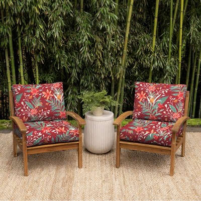 Luau Red Tropical Floral Bamboo and Polyester Outdoor Cushion Set
