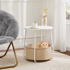 Round Coffee Table in Living Room, Small Side Table with Fabric Basket, Steel Frame Side Table, Small Round End Table for Bedroom-The Pop Home - 1 of 4
