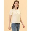 INSPIRE CHIC Women's Puff Sleeve Crew Neck Lace Trim Cotton Top - 3 of 4