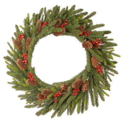 24" Prelit LED Battery Operated Dorchester Fir Wreath White Lights - National Tree Company