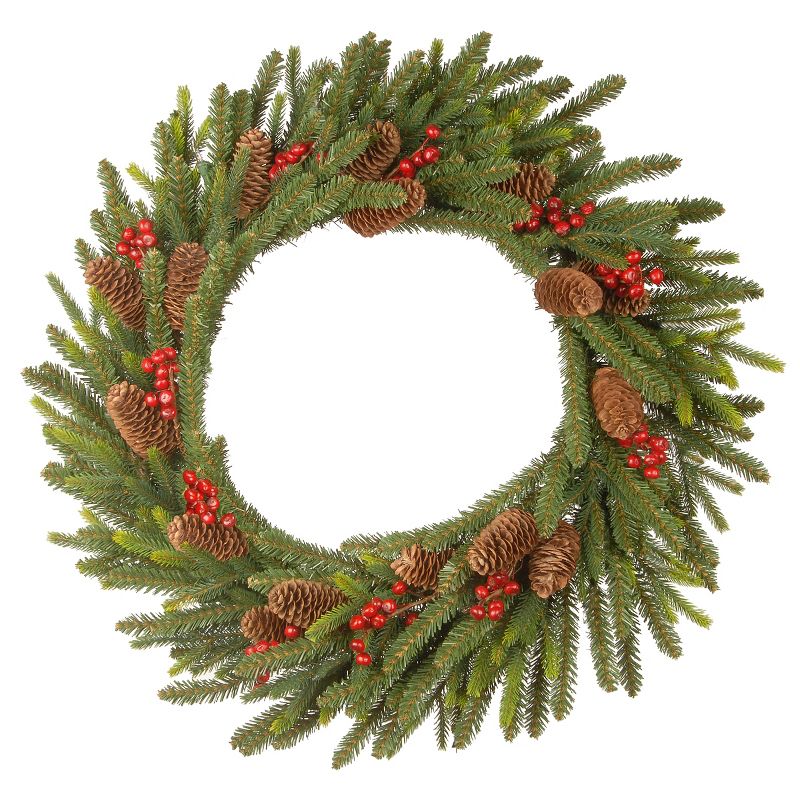 24" Prelit LED Battery Operated Dorchester Fir Wreath White Lights - National Tree Company, 1 of 6