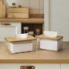 LunaLulinlk Tissue Box Cover Rectangle, Plastic Tissue Box Holder with Bamboo Lid Top, Clear, 2 Count - 3 of 4