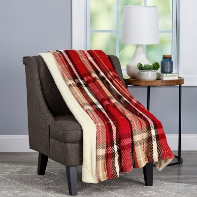 Blanket Throw - Oversized Plush Woven Polyester Sherpa Fleece Plaid Throw - Breathable by Hastings Home (Vineyard)