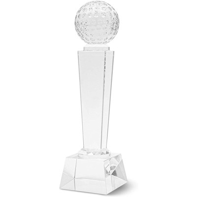 9" Crystal Glass Golf Trophy Award with Gift Box, Paperweight for Desk or Table Decor