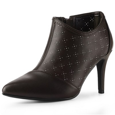 Perphy Women's Perforated Pointed Toe Zipper Stiletto Heels Ankle Boots