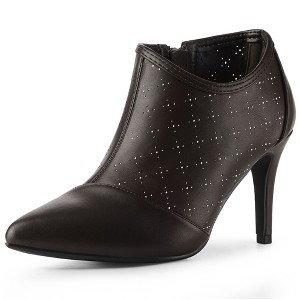 Perphy Women's Perforated Pointed Toe Zipper Stiletto Heels Ankle Boots - 1 of 3