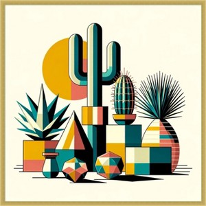 Amanti Art Succulents in Cubist Vases by David Galan Wood Framed Wall Art Print - 1 of 4