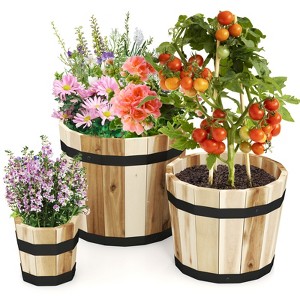 Tangkula Outdoor Wooden Planter Box Set of 3 w/ Drainage Holes for Flower Herb Shrub - 1 of 4
