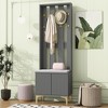 Vynxaria Hall Trees: 70.8-Inch Modern Luxury 4-in-1 Gray Entryway Bench with Gold Hooks and Fluted Doors - 2 of 4