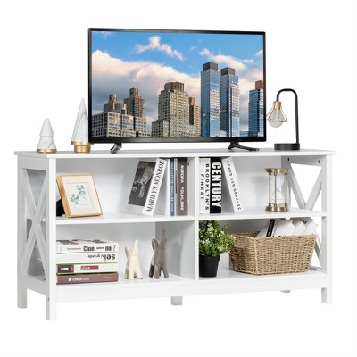 Costway TV Stand Entertainment Media Center for TV's up to 55'' w/ Storage Shelves Brown/Gray/White