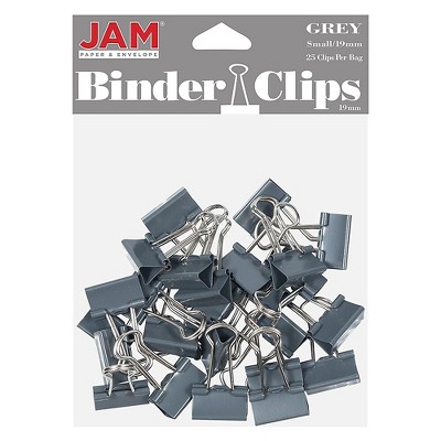 JAM Paper Colorful Binder Clips Small 3/4 Inch  Grey Binderclips 25/Pack 334BCGY