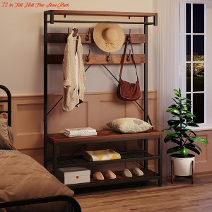 Hall Tree Storage Bench Farmhouse Coat Rack Shoe Bench Entryway Large Shoe Rack w/ Storage - 1 of 4