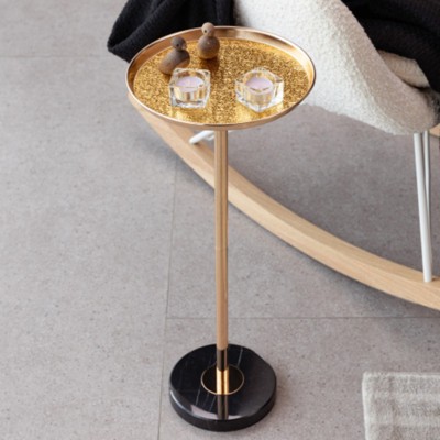 Syemin End Tables Adjustable Side Table Small Tea Martini Table, Gold Decorative Pedestal End Table for Display and Storage, Black, 9.8"*9.8"*24.4"