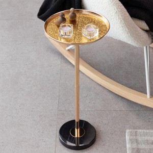 Syemin End Tables Adjustable Side Table Small Tea Martini Table, Gold Decorative Pedestal End Table for Display and Storage, Black, 9.8"*9.8"*24.4" - 1 of 4