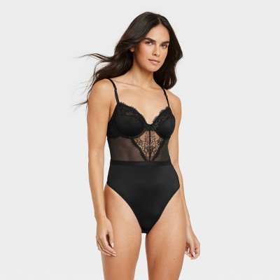 Women's Underwire Lace Lingerie Bodysuit - Auden™ Black XS