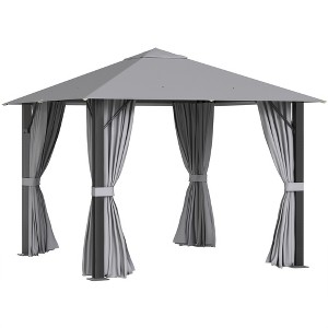 Outsunny 9.7' x 9.7' Patio Gazebo Aluminum Frame Outdoor Canopy Shelter with Sidewalls, Vented Roof for Garden, Lawn, Backyard, and Deck, Gray - 1 of 4