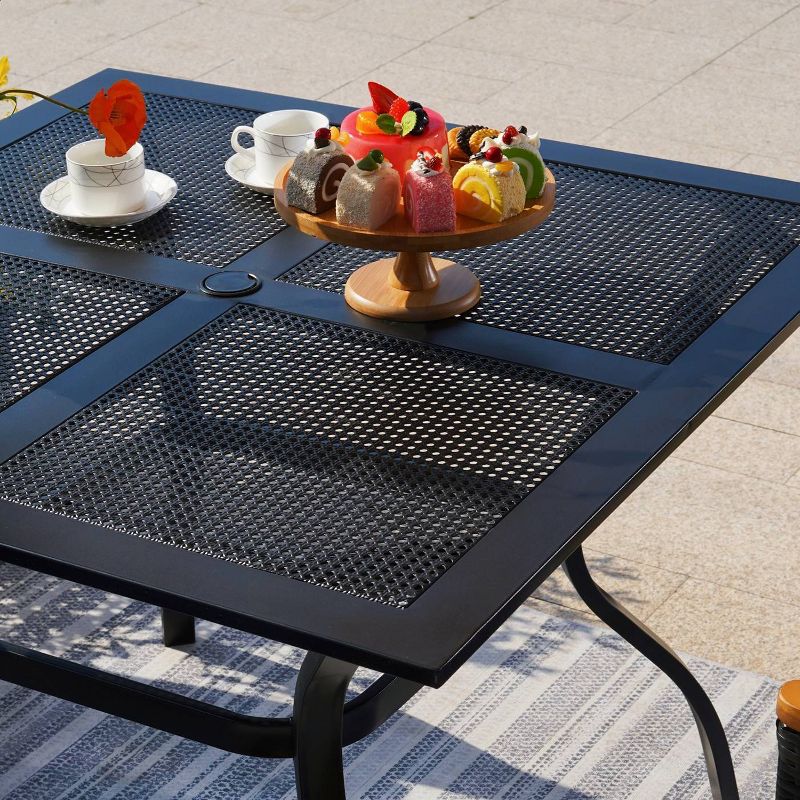 5pc Metal Indoor/Outdoor Square Gridded Dining Table with Arm Chairs &#38; Umbrella Hole - Captiva Designs, 5 of 8