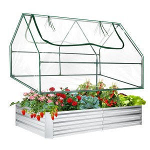 Homdox 6×3×3ft Raised Garden Bed Kit w/ Greenhouse Cover, Galvanized Metal Planter Box, 2 Zippered Windows & Gloves - 1 of 4