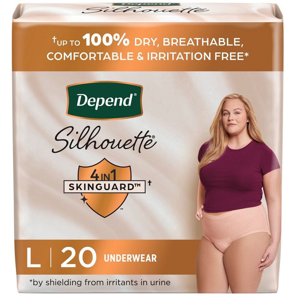 Depend Silhouette Incontinence & Postpartum Underwear for Women - Maximum Absorbency - L - Pink - 20ct