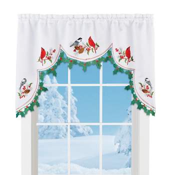 Collections Etc Winter Birds Holly Border Rod Pocket Top Swag Valance 58" WIDE
