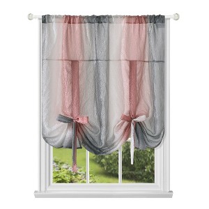 Kate Aurora Crushed Faux Satin Silver & Blush Rose Pink Ombre Window Curtain Tie Up Shade - 1 of 3