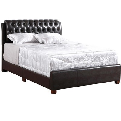 Regal King Size Dark Brown Faux Leather Upholstered Bed with Tufted Headboard