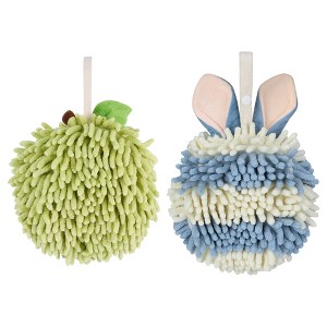 REGALWOVEN 2 Pcs Comfortable Soft Absorbent Chenille Ball Fuzzy Hand Towels - 1 of 4