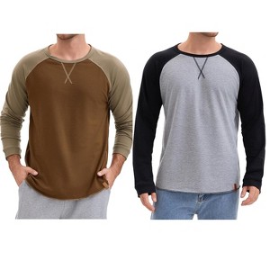 INSPIRE CHIC Men's Long Sleeves Tops Colorblock Casual Raglan T-Shirts 2 Packs - 1 of 4