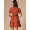 INSPIRE CHIC Women's V Neck Smocked Elastic Waist Short Sleeve Boho Crochet Trim Mini Dress - 4 of 4