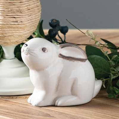 White Ceramic Spring Bunny Figurines Set of 2