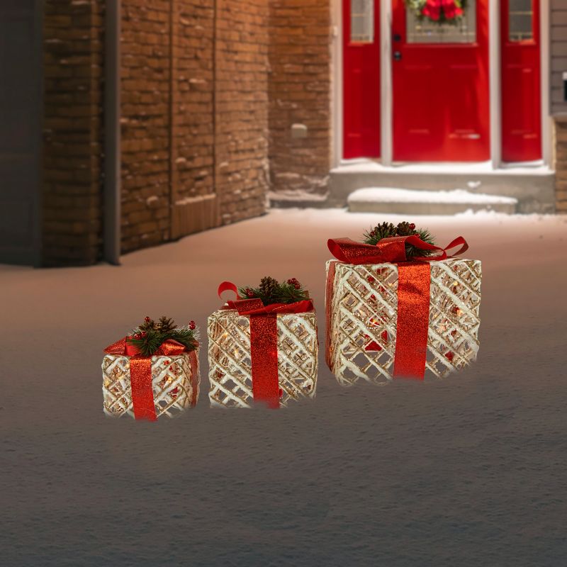 Northlight Set of 3 Lighted White Rope Gift Box Christmas Decorations 9.75", 2 of 7