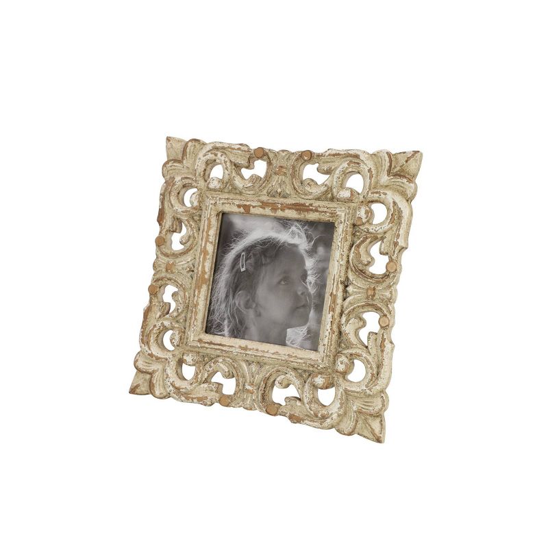 9&#34;x9&#34; Wooden Scroll Handmade Intricate Carved 1 Slot Photo Frame White - Olivia &#38; May, 1 of 6
