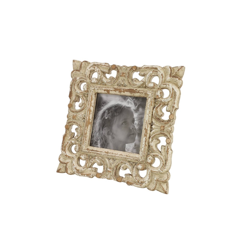 Photos - Photo Frame / Album 9"x9" Wooden Scroll Handmade Intricate Carved 1 Slot Photo Frame White - O