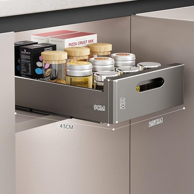 Pull Out Cabinet Organizer, Slide Out Drawer Carbon Steel Kitchen Storage Basket Roll-Out Shelf Pull Out Storage Box Set Cabinet Drawers