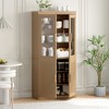 MAYEERTY  Natural Wood Grain Storage Cabinet with Glass Door for Living Room & Bar Area - 3 of 4