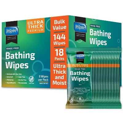 Inspire Ultra Thick Rinse Free Body Wash Wipes, Bathing Wipes, Shower Wipes - Rinse Free Wet Wipes