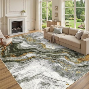 Washable Modern Abstract Rug Non Slip Low Pile Rug Soft Throw Floor Cover Foldable Indoor Carpet for Living Room Bedroom Playroom Nursery - 1 of 4