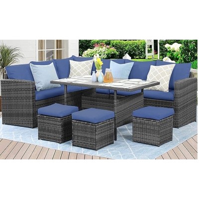 7 Piece Outdoor Sectional Sofa with Dining Table